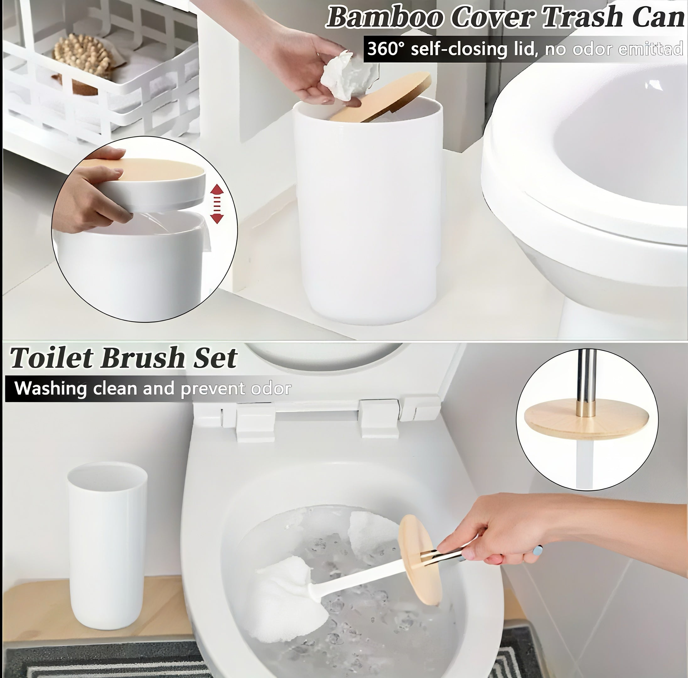 Zenora 9-Piece Wood-Style Bathroom Accessory Set – Waterproof & Rustproof Toiletry Organizer with Dispenser, Tissue Box, Trash Can, and More