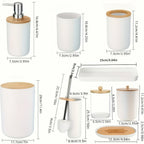 Zenora 9-Piece Wood-Style Bathroom Accessory Set – Waterproof & Rustproof Toiletry Organizer with Dispenser, Tissue Box, Trash Can, and More