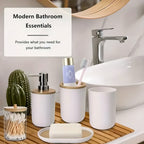 Zenora 9-Piece Wood-Style Bathroom Accessory Set – Waterproof & Rustproof Toiletry Organizer with Dispenser, Tissue Box, Trash Can, and More