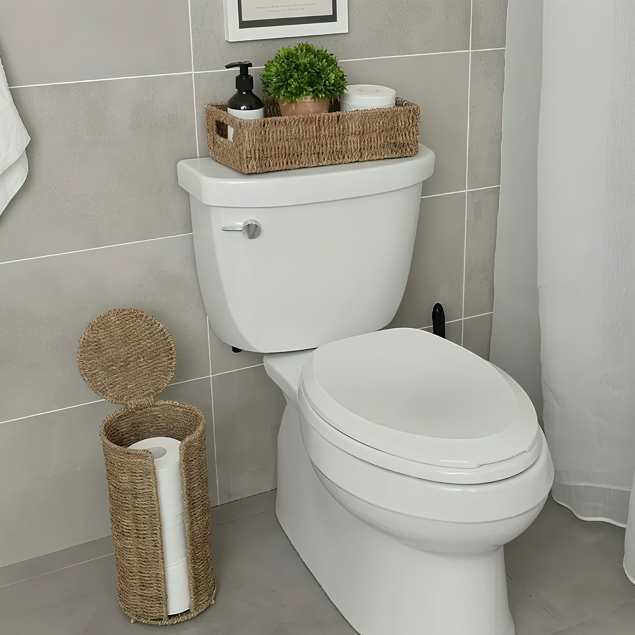 Zenora Independent Iron Toilet Paper Holder with Handwoven Storage Basket