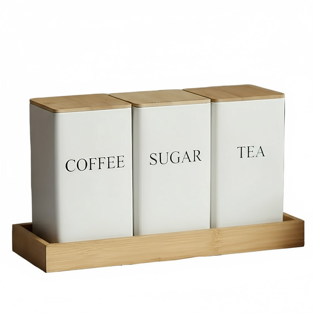 Zenora 3-Piece Airtight Metal Tea & Coffee Storage Container Set with Bamboo Lids