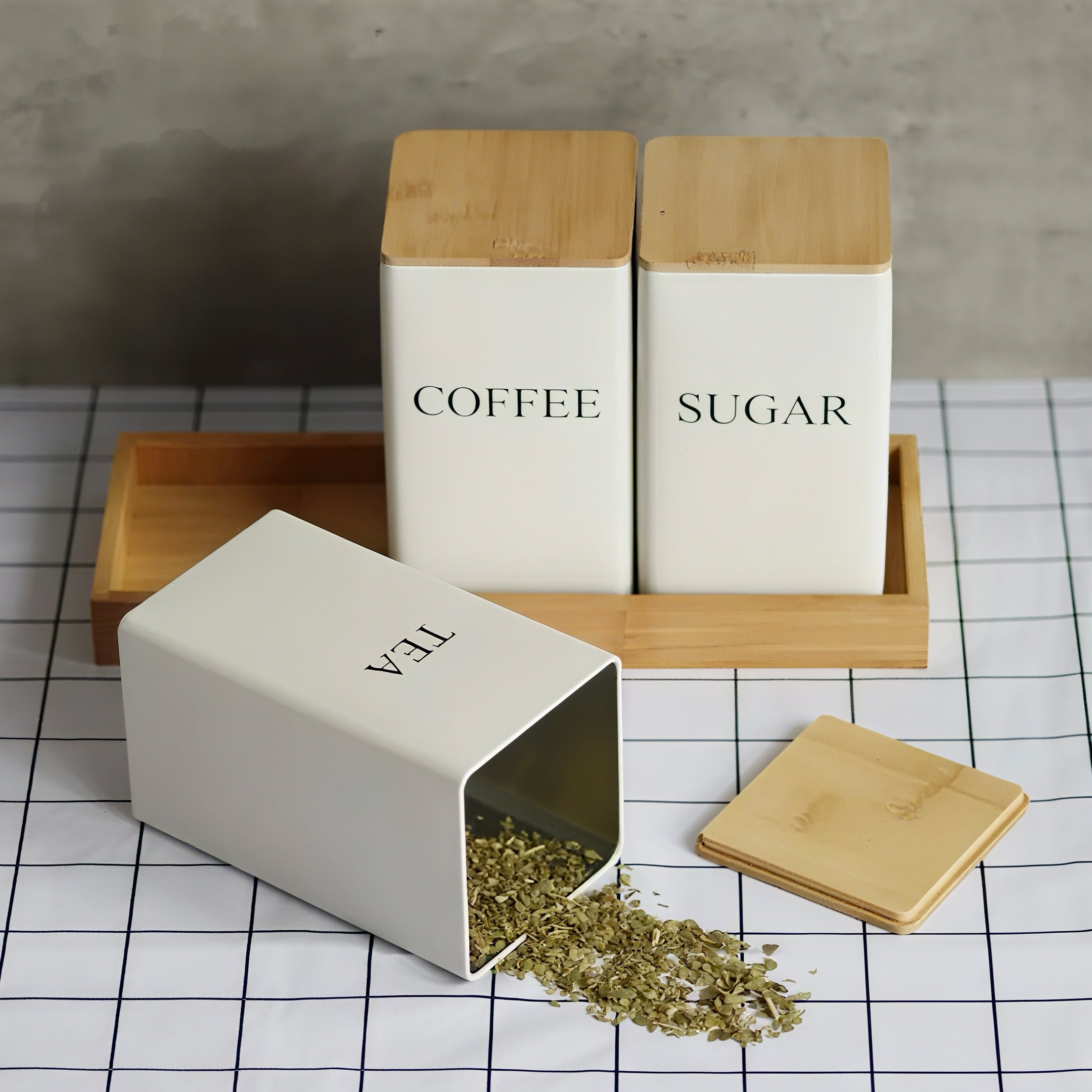 Zenora 3-Piece Airtight Metal Tea & Coffee Storage Container Set with Bamboo Lids