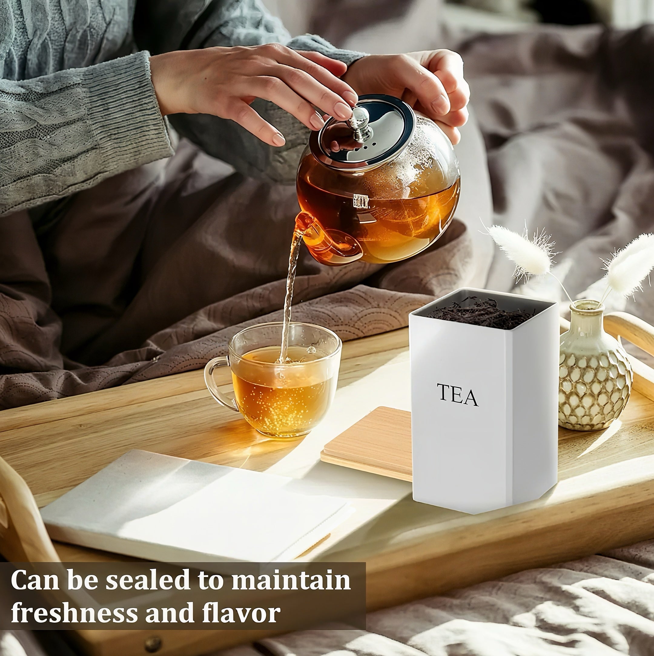 Zenora 3-Piece Airtight Metal Tea & Coffee Storage Container Set with Bamboo Lids