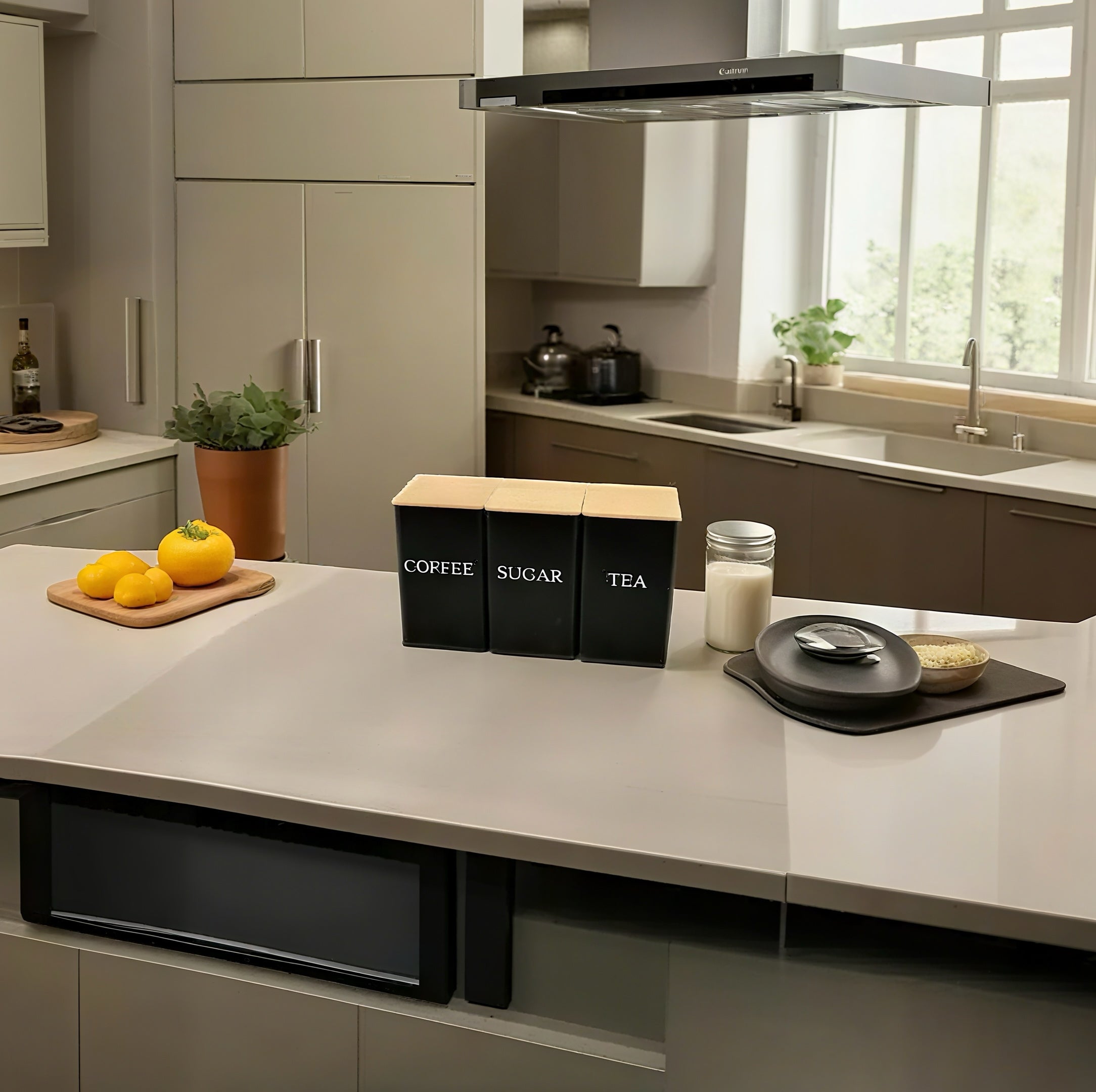 Zenora 3-Piece Airtight Metal Tea & Coffee Storage Container Set with Bamboo Lids