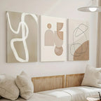 Zenora 3pcs Minimalist Beige Geometric Wooden Framed Canvas Set