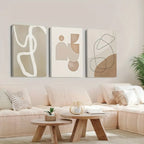 Zenora 3pcs Minimalist Beige Geometric Wooden Framed Canvas Set