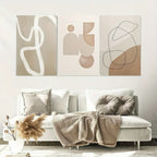 Zenora 3pcs Minimalist Beige Geometric Wooden Framed Canvas Set