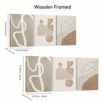 Zenora 3pcs Minimalist Beige Geometric Wooden Framed Canvas Set