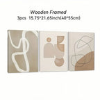 Zenora 3pcs Minimalist Beige Geometric Wooden Framed Canvas Set