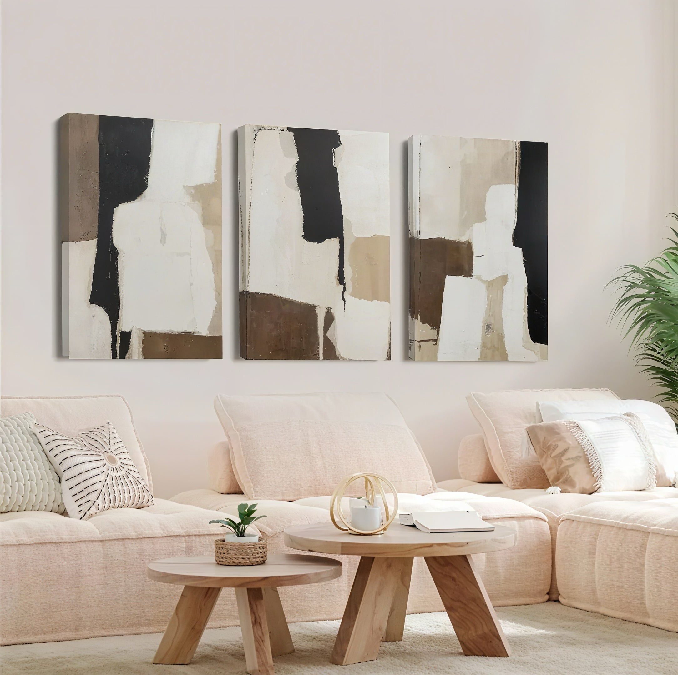 Zenora 3pcs Abstract Black & Beige Art Set
