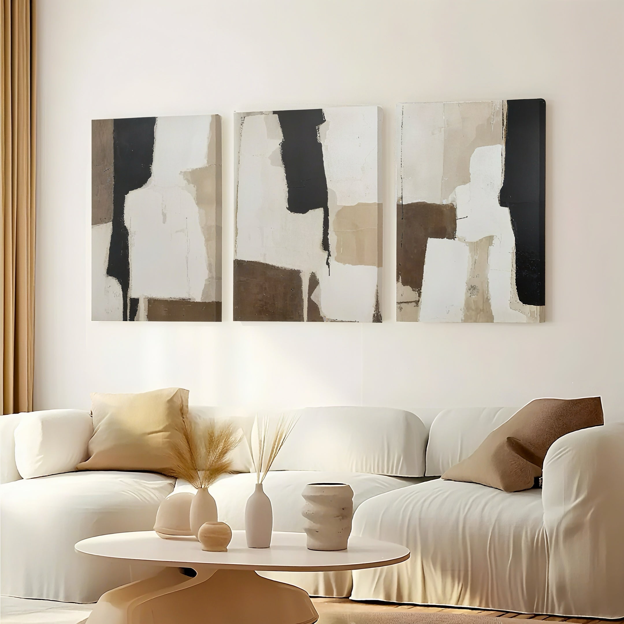 Zenora 3pcs Abstract Black & Beige Art Set