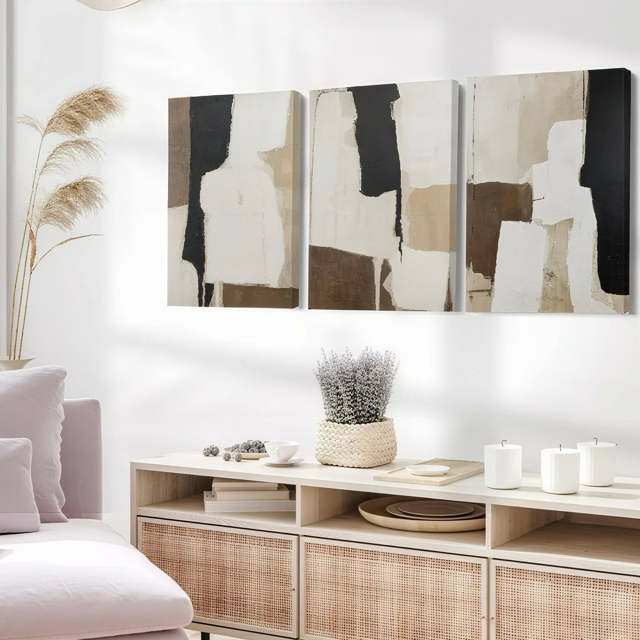 Zenora 3pcs Abstract Black & Beige Art Set