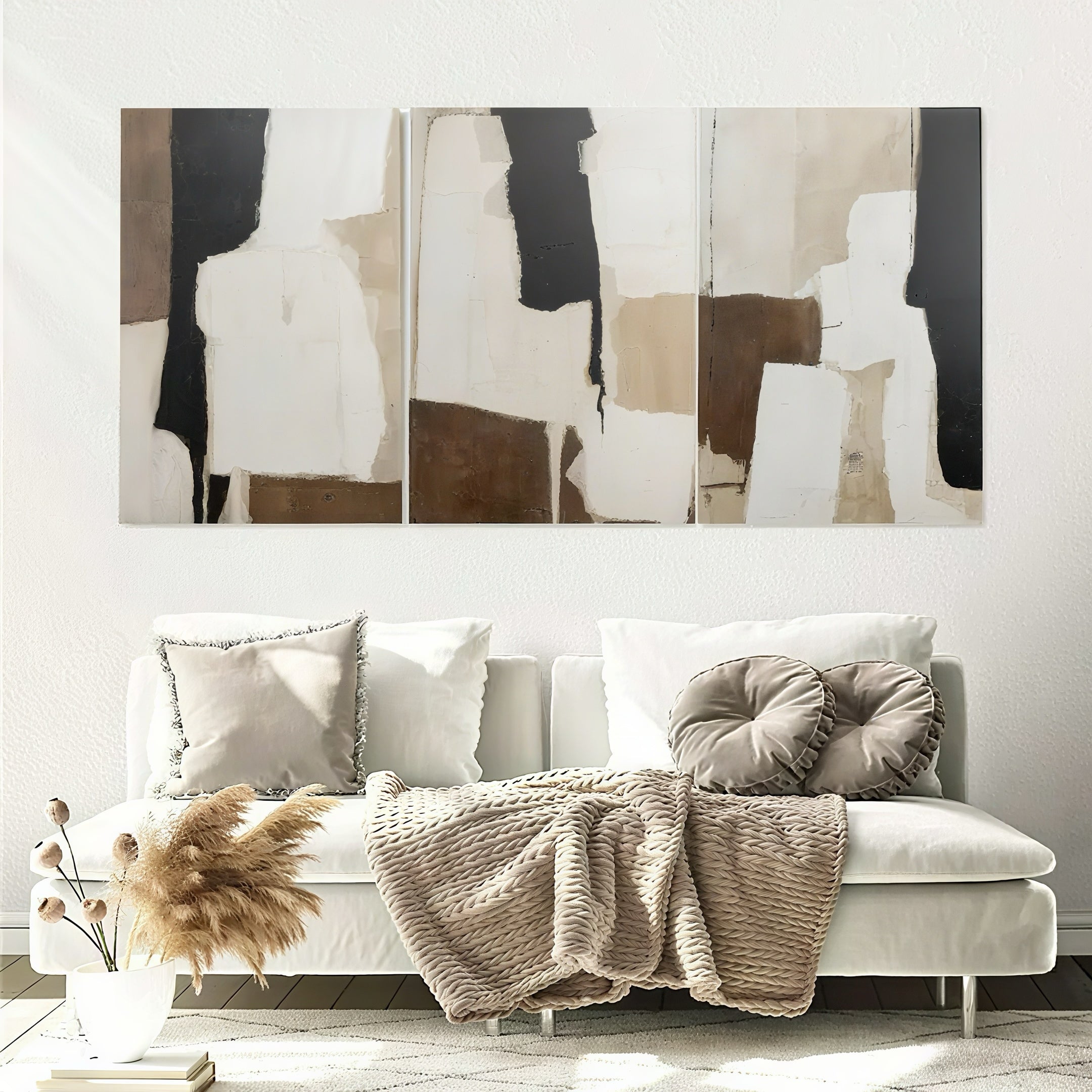 Zenora 3pcs Abstract Black & Beige Art Set