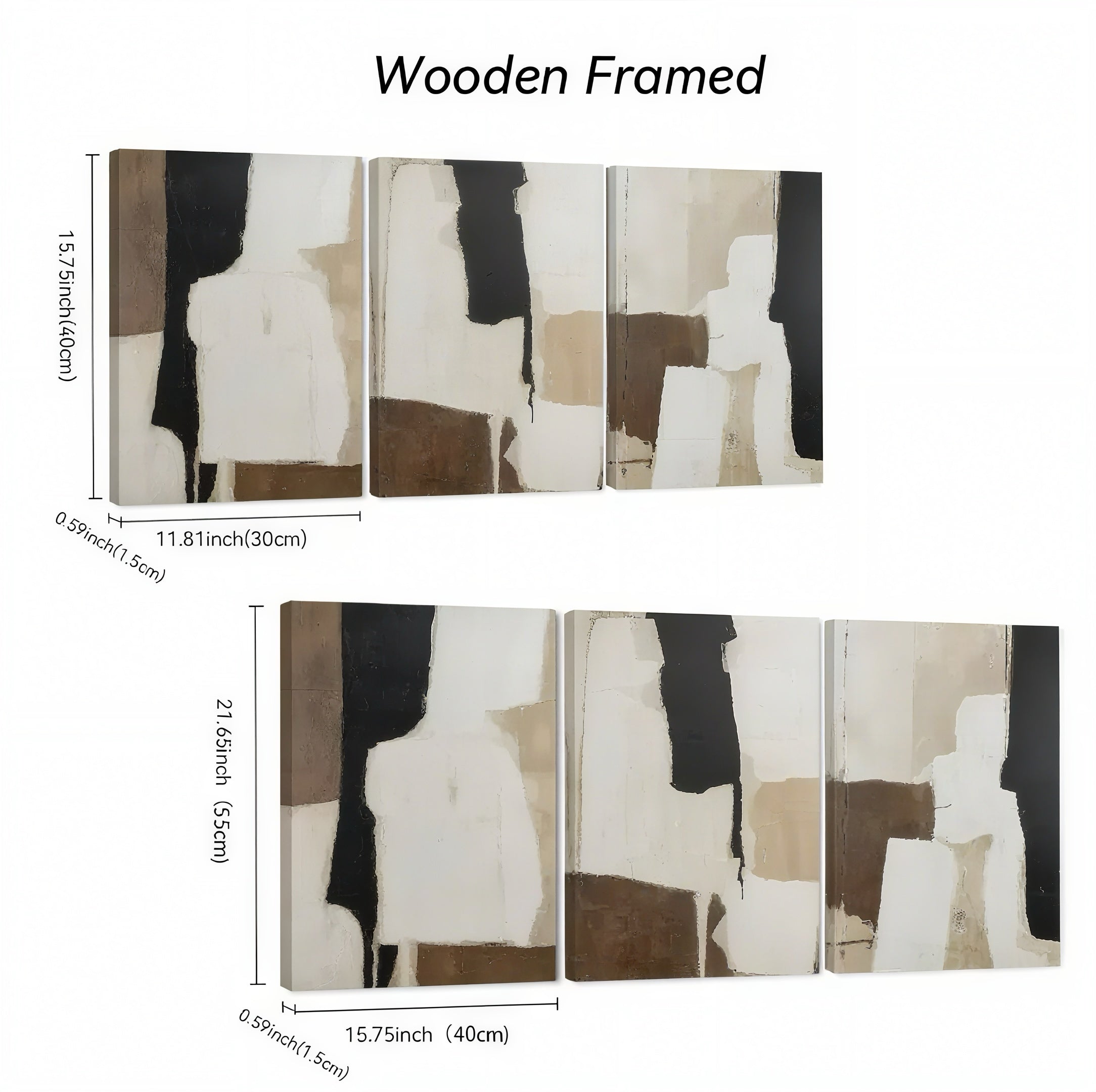 Zenora 3pcs Abstract Black & Beige Art Set