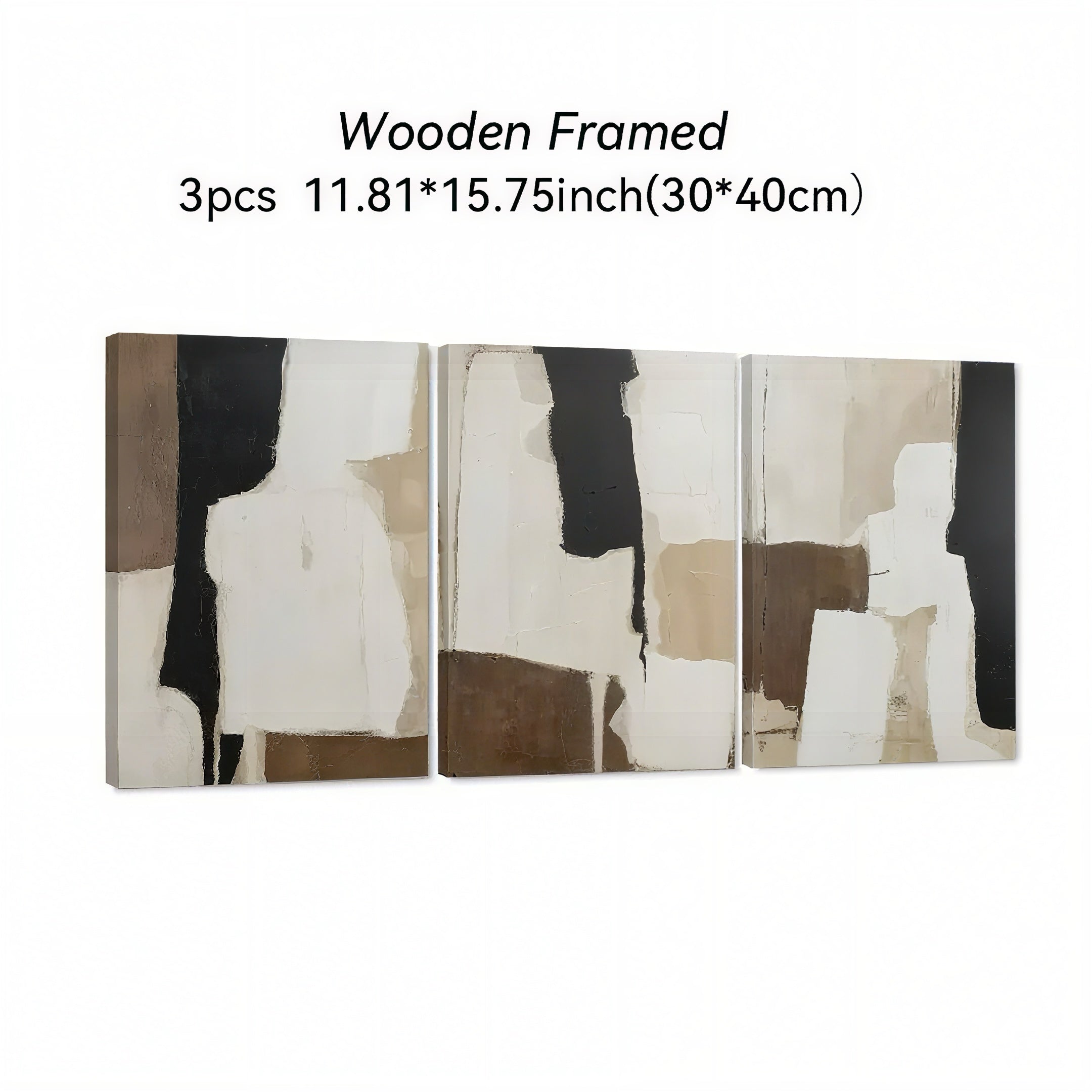 Zenora 3pcs Abstract Black & Beige Art Set