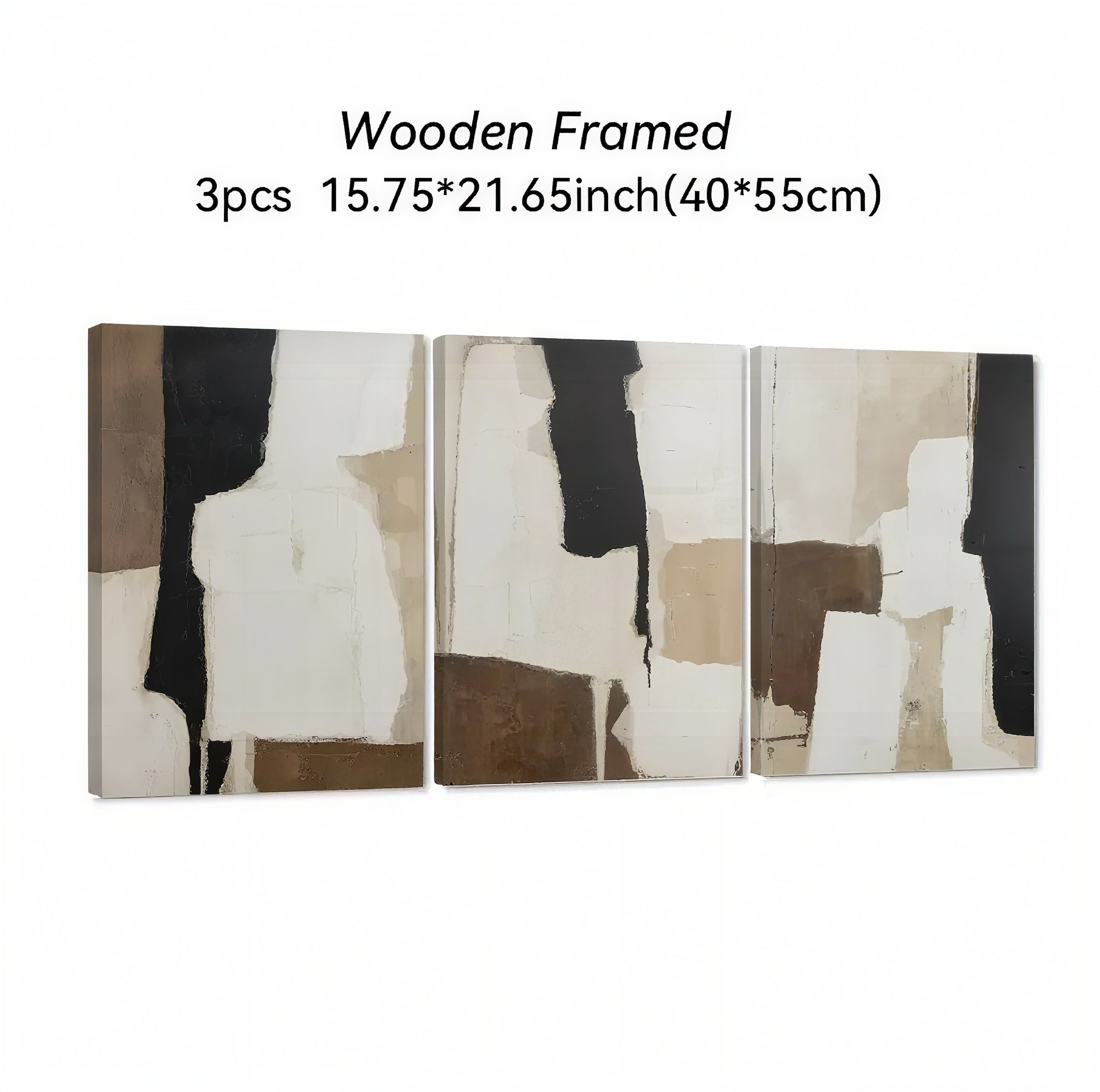 Zenora 3pcs Abstract Black & Beige Art Set