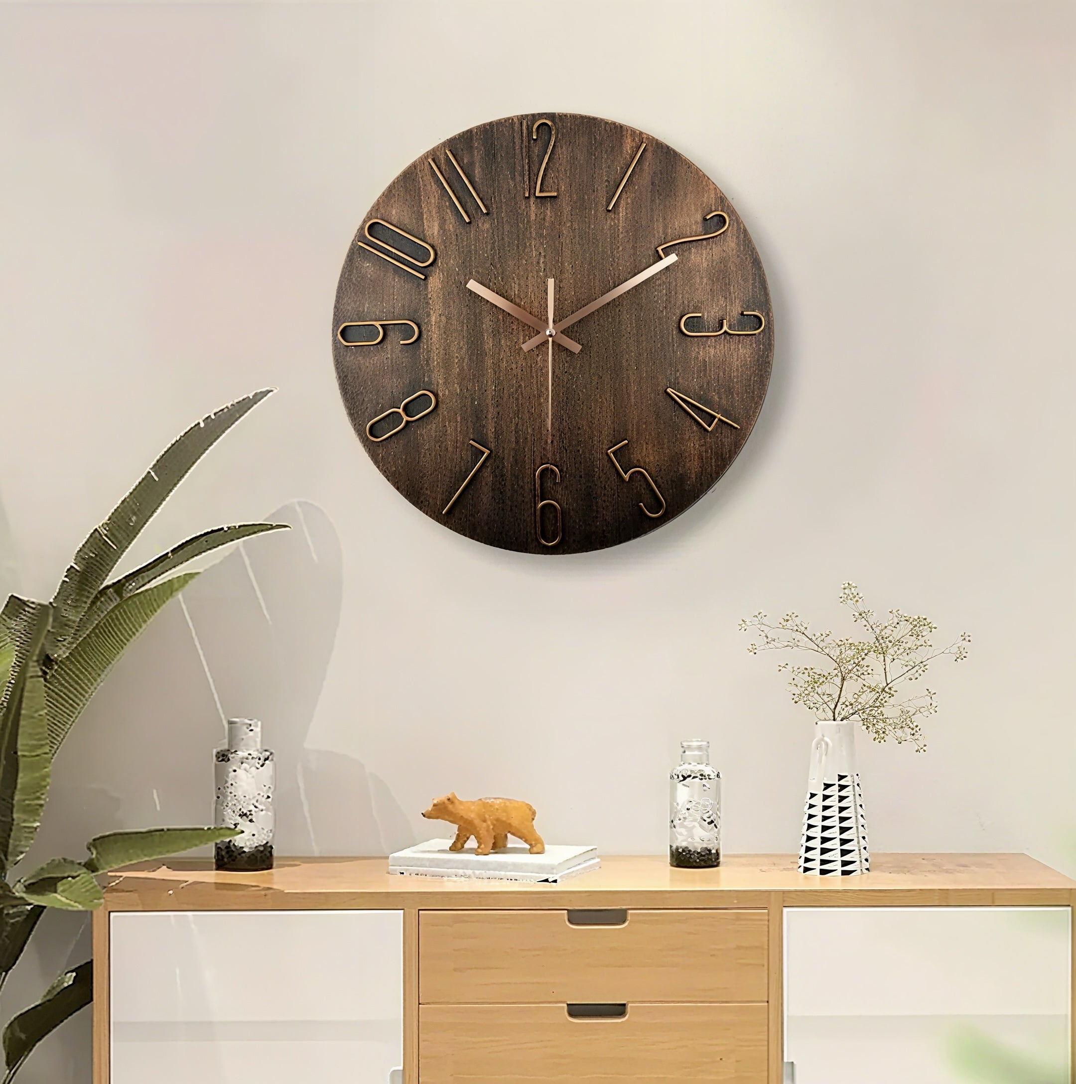 Zenora Dark Brown Wooden Minimalist Wall Clock