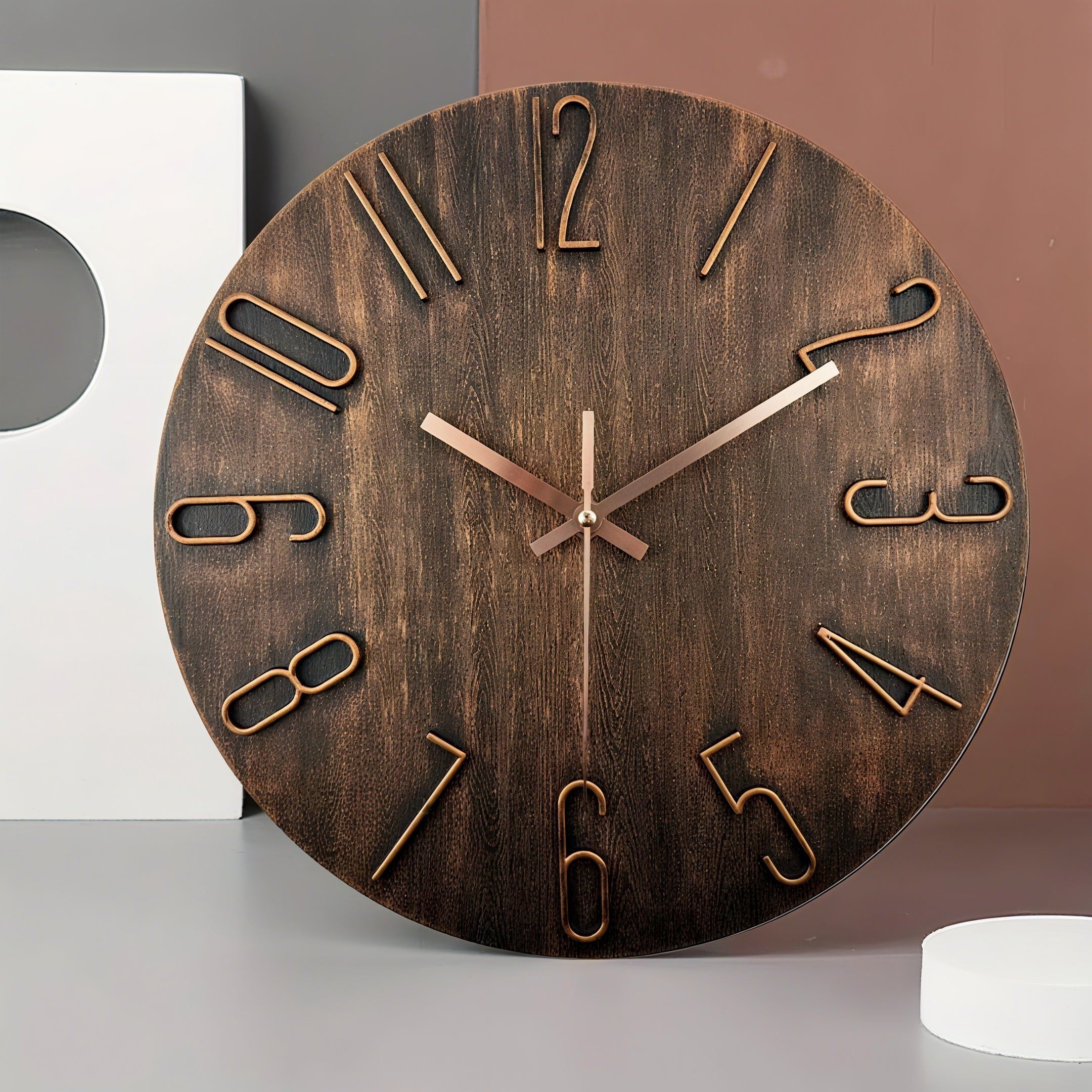 Zenora Dark Brown Wooden Minimalist Wall Clock