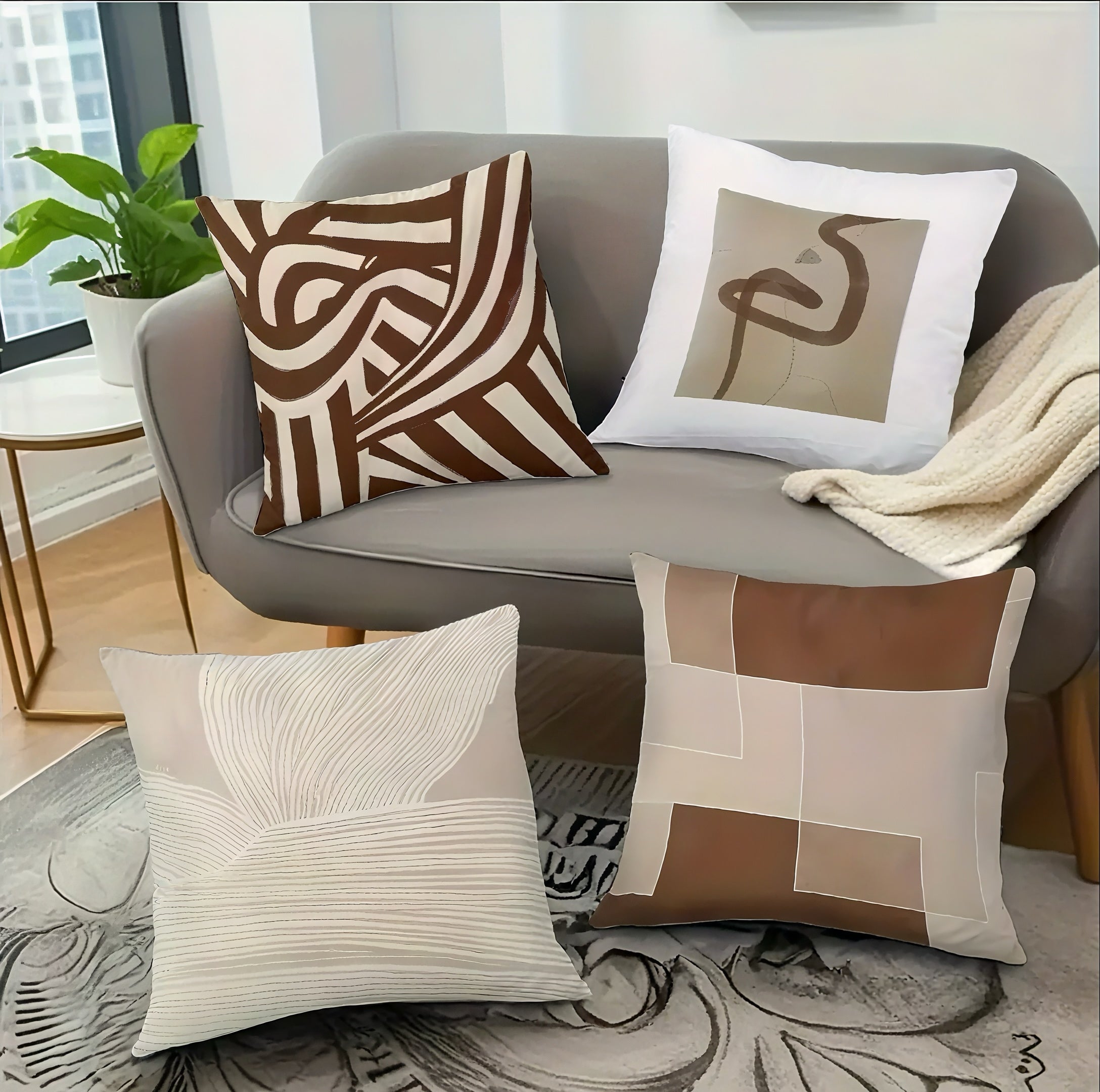 Zenora 4-Piece Morandi Abstract Pillow Cover Set