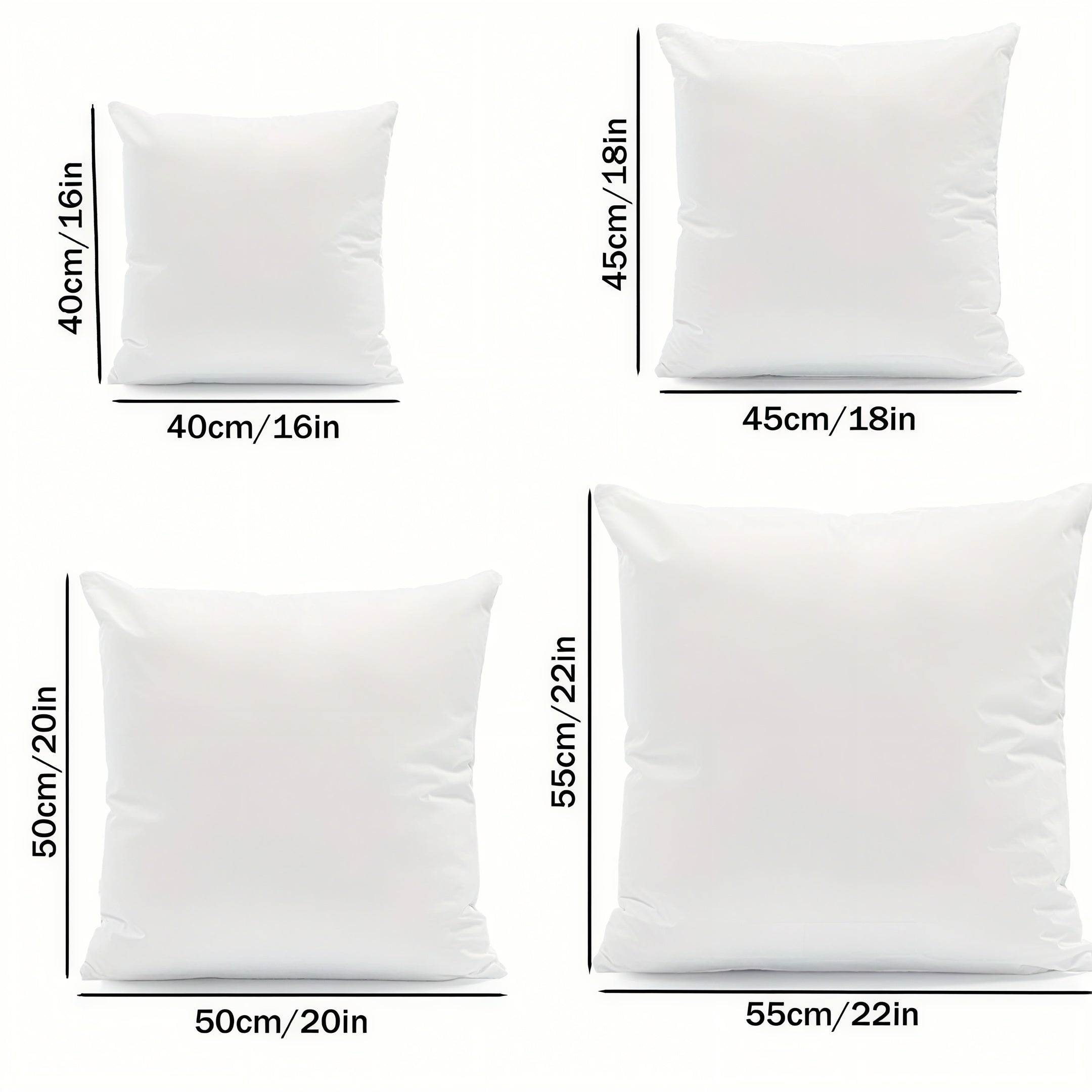 Zenora 4pcs White Square Pillow Core for Sofa or Bed