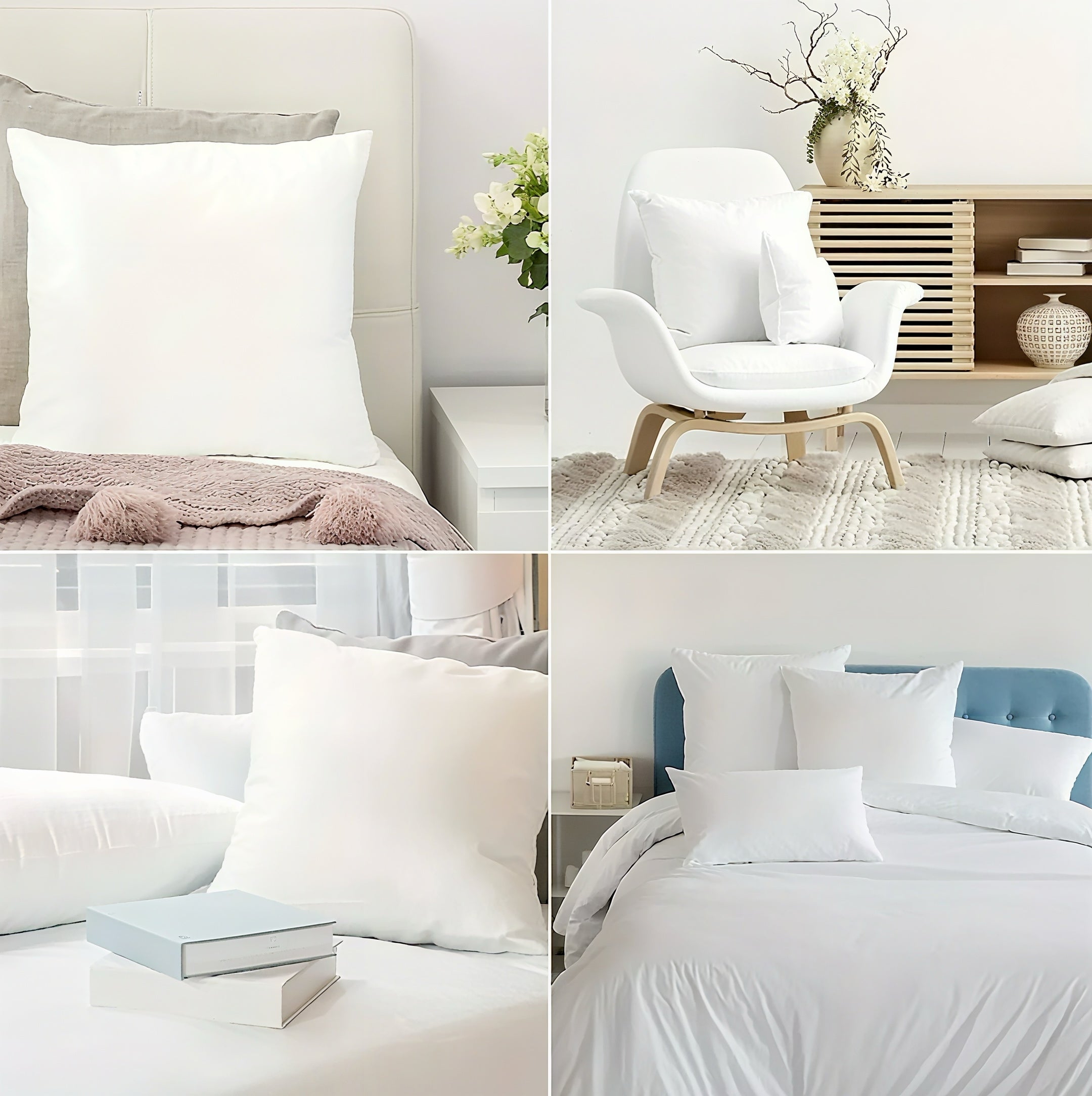 Zenora 4pcs White Square Pillow Core for Sofa or Bed