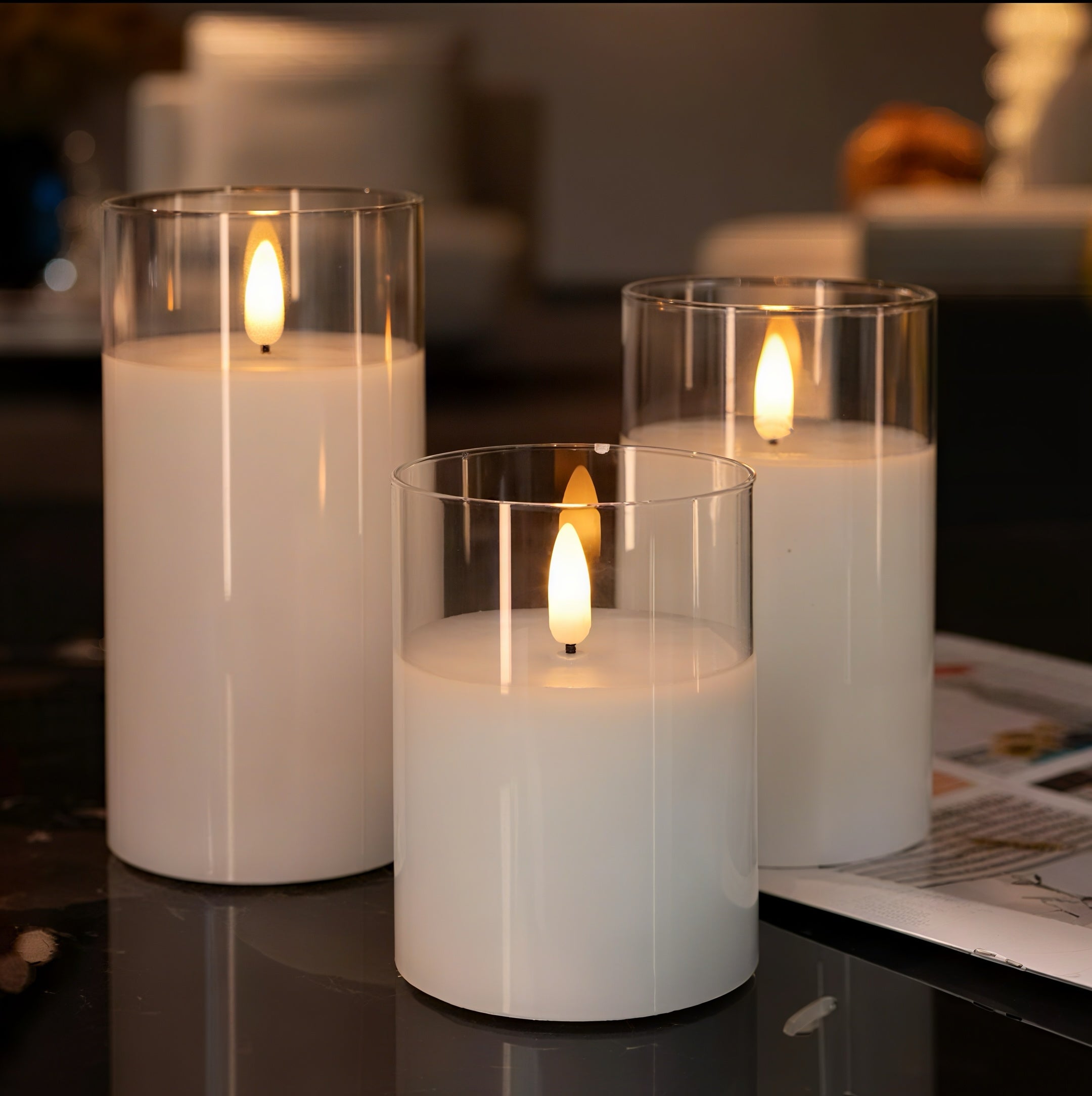 ZenoraSet of 3 Flameless LED Acrylic Candles with Remote