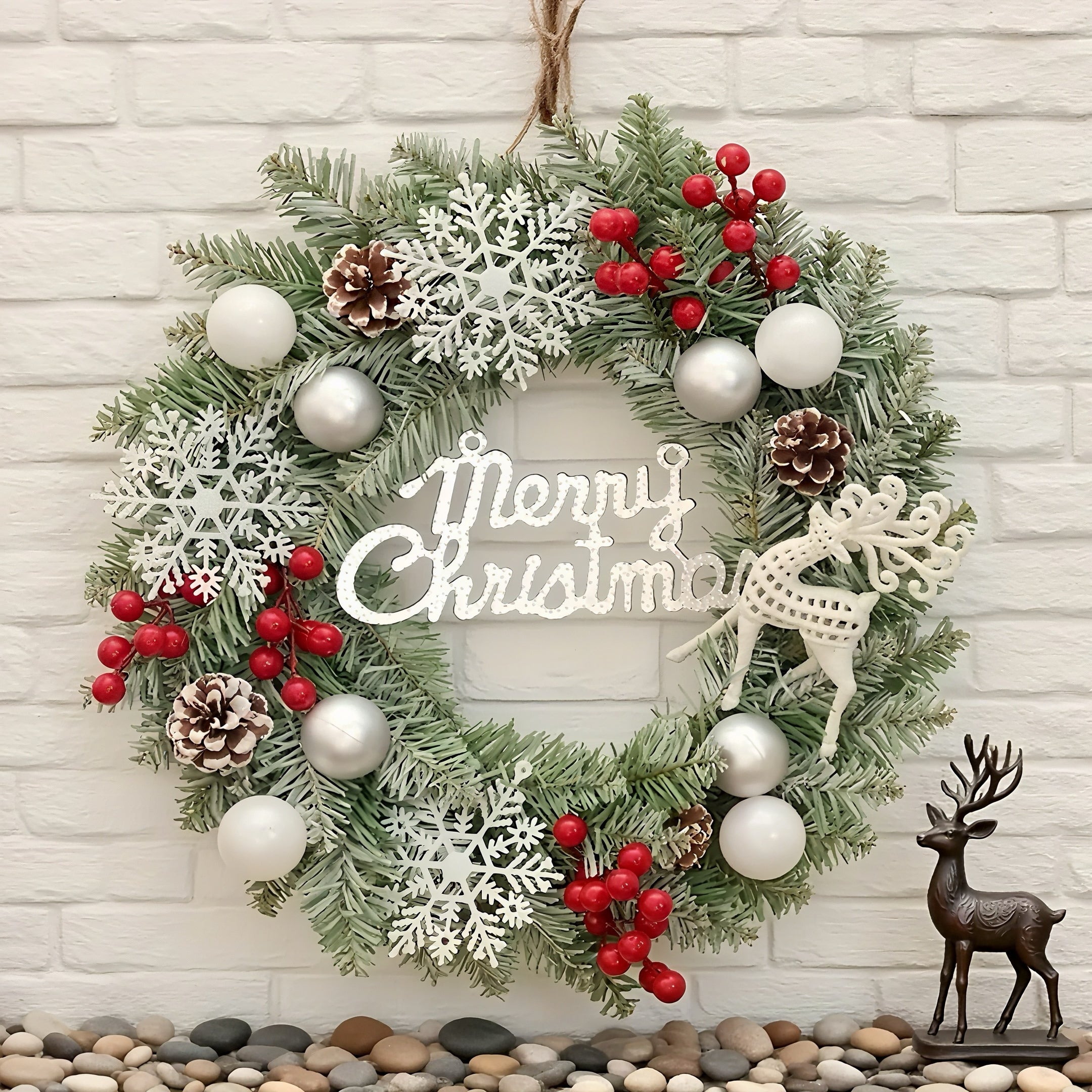 Zenora ReindeerWreath™ – Exquisite Christmas Snowflake & Berry Wreath