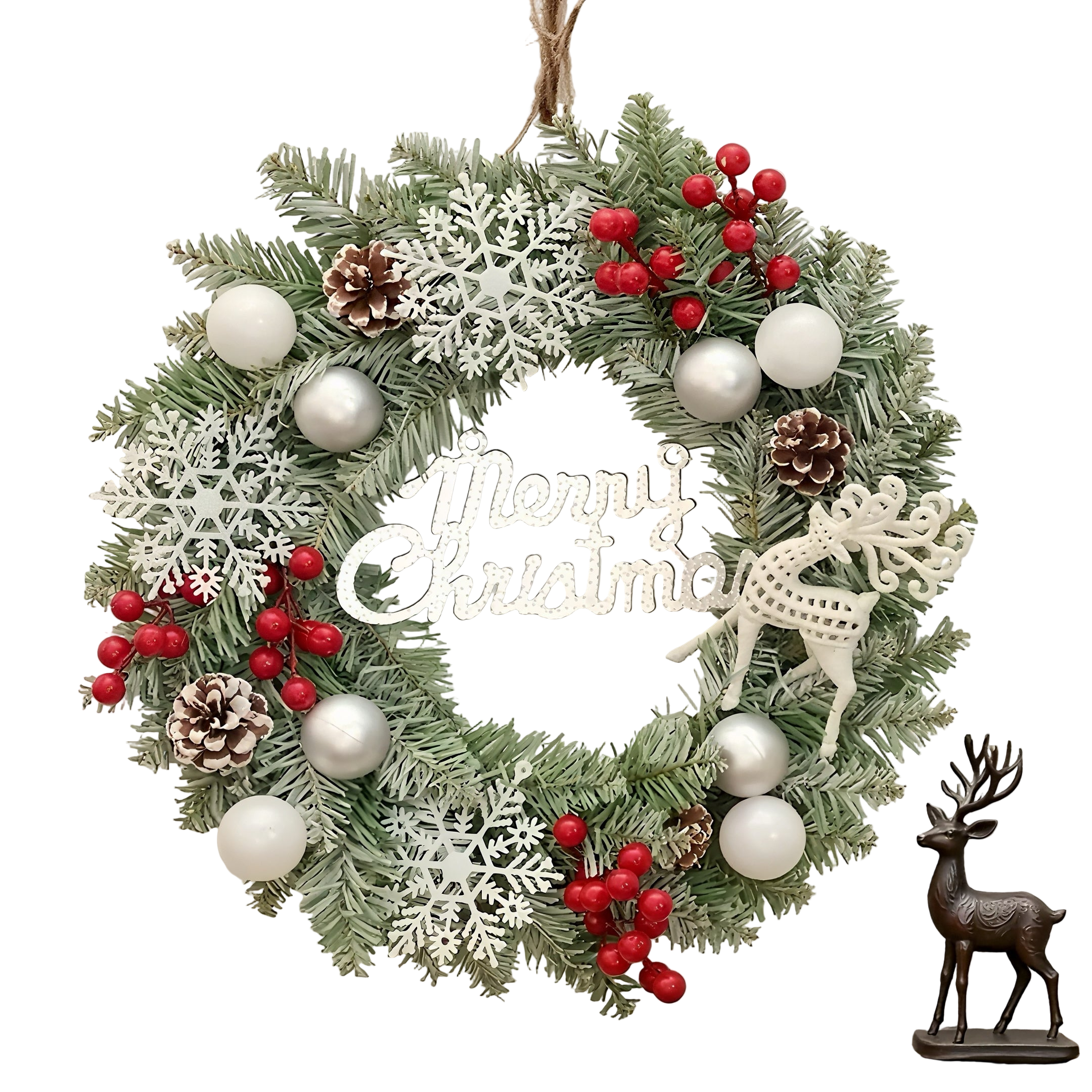 Zenora ReindeerWreath™ – Exquisite Christmas Snowflake & Berry Wreath