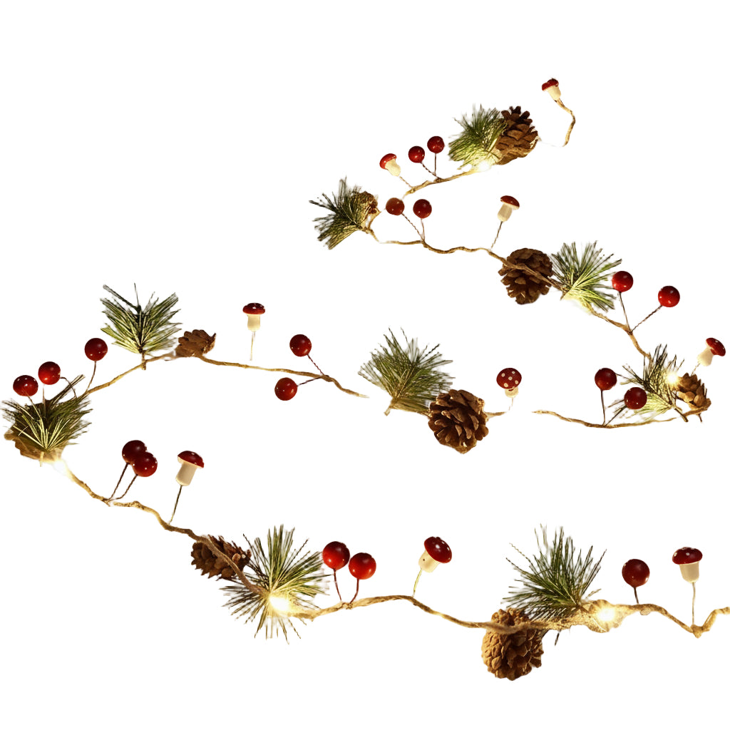 Zenora 1pc Christmas Pine Needle & Mushroom LED Light String
