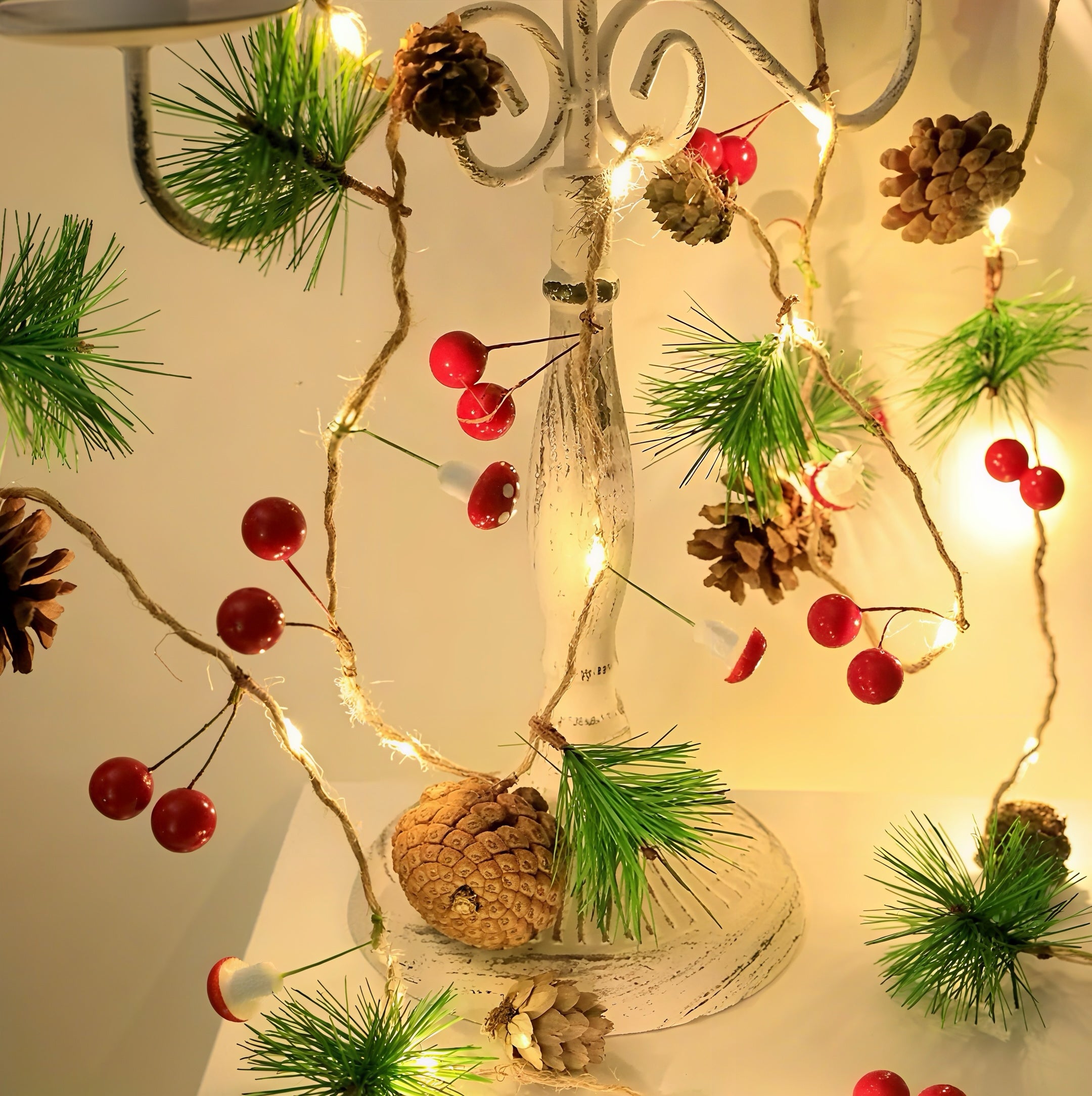 Zenora 1pc Christmas Pine Needle & Mushroom LED Light String
