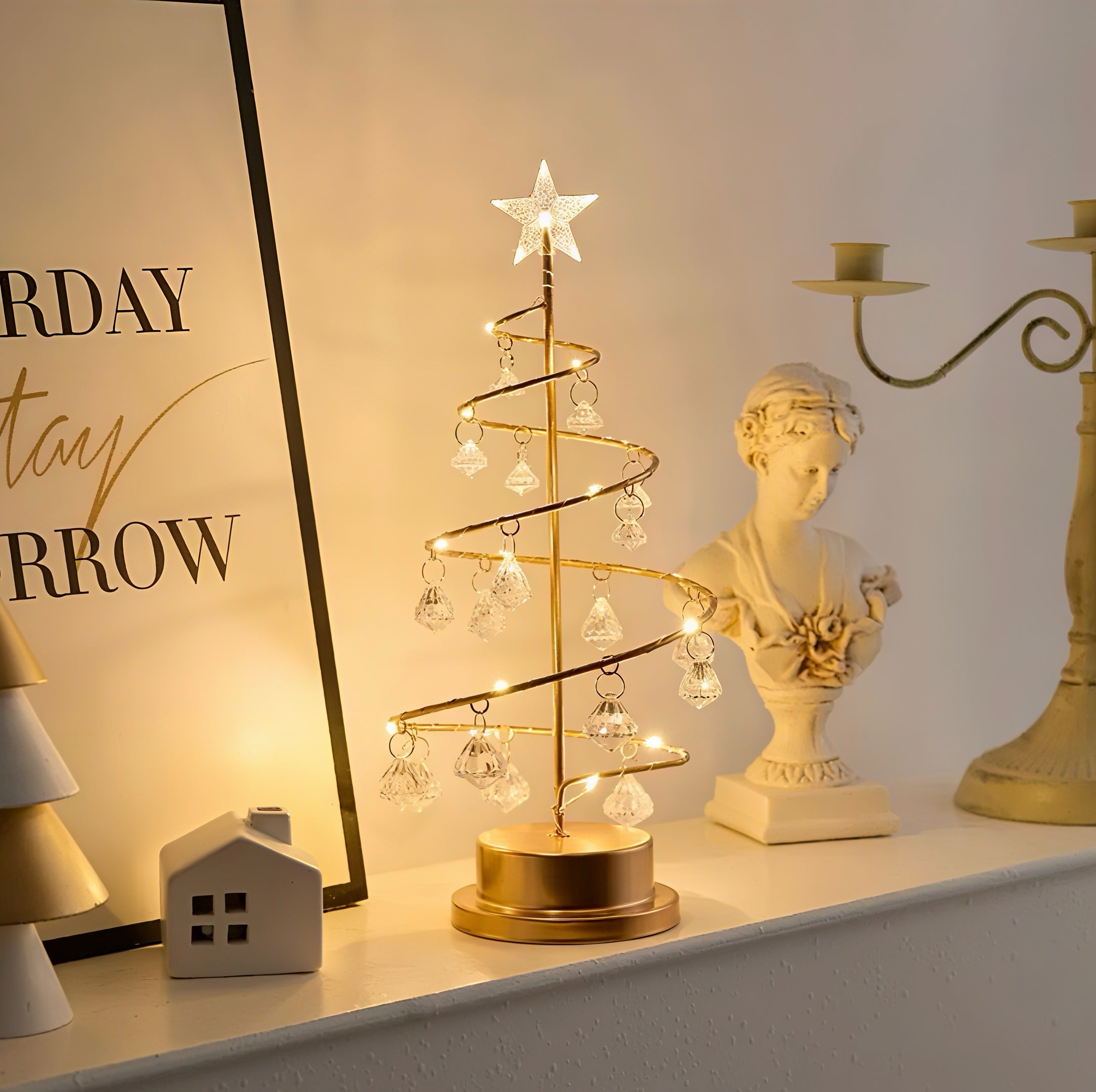 Zenora Christmas Tree Crystal Copper Wire Night Light