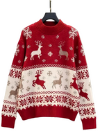 Zenora Women’s Cozy Red Christmas Sweater with Reindeer & Snowflake