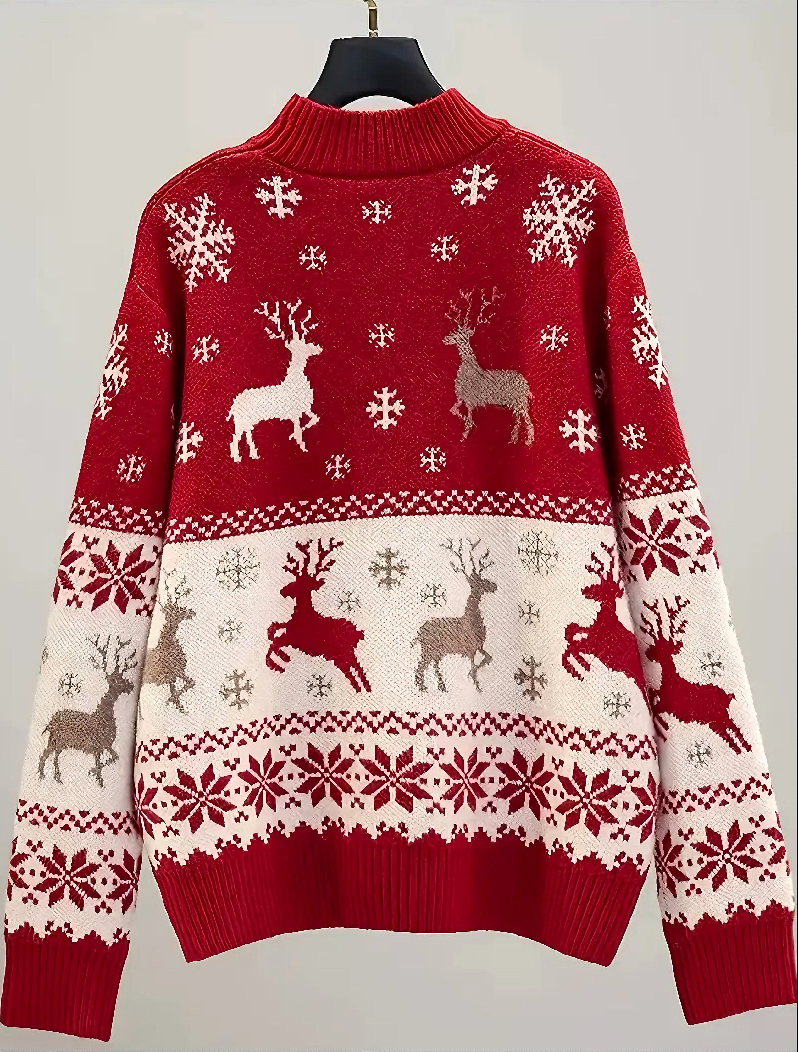 Zenora Women’s Cozy Red Christmas Sweater with Reindeer & Snowflake