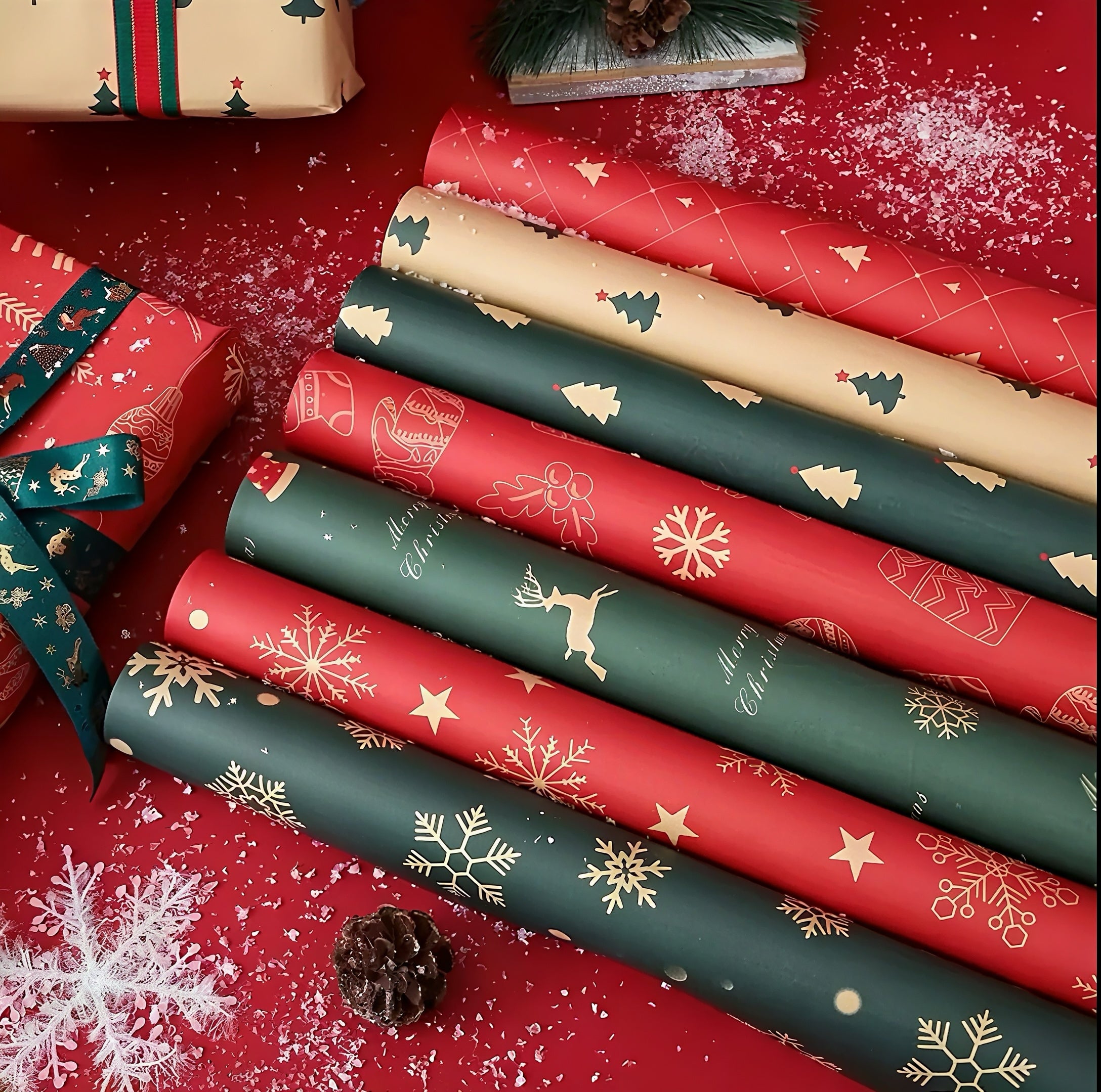 Zenora 4pcs Extra Long Christmas Wrapping Paper Rolls