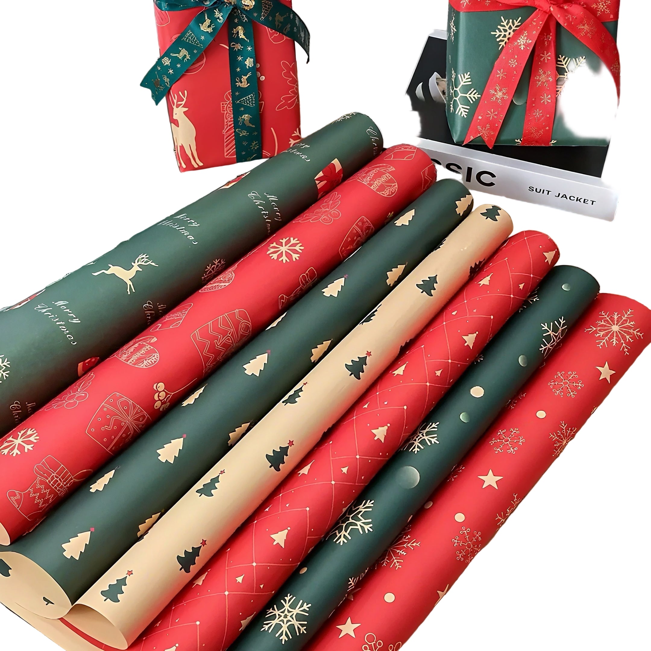 Zenora 4pcs Extra Long Christmas Wrapping Paper Rolls