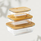 Zenora 3pcs Bamboo Lid Glass Food Storage Containers