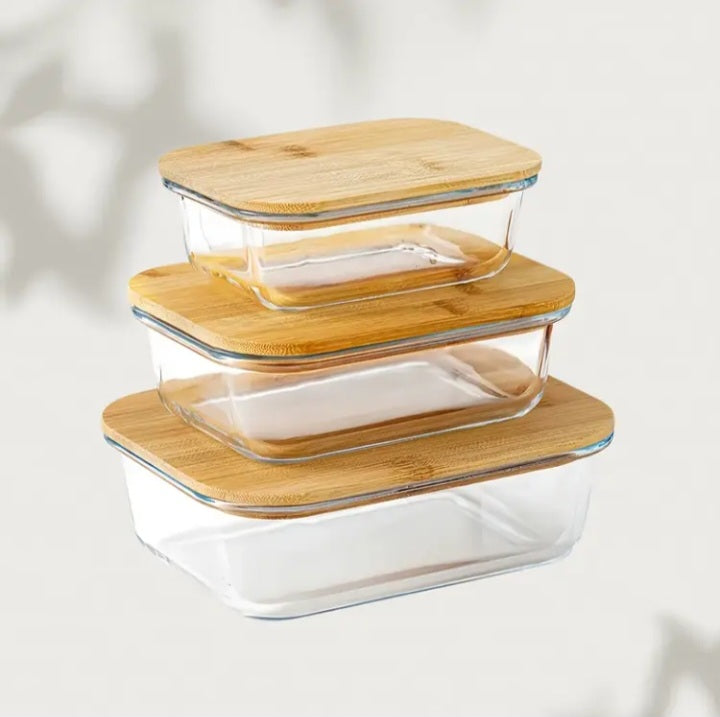 Zenora 3pcs Bamboo Lid Glass Food Storage Containers