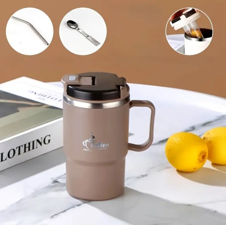 Zenora Stainless Steel Insulated Coffee Cup with Lid & Spoon