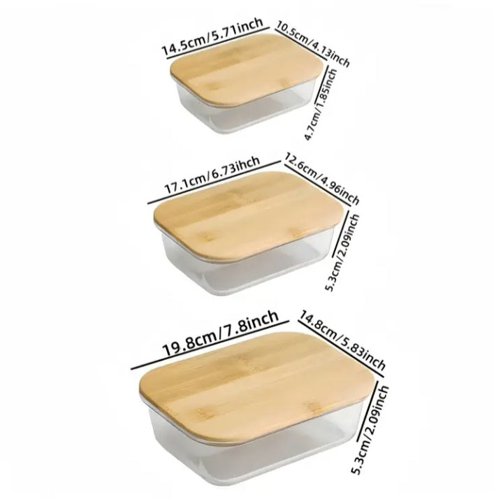 Zenora 3pcs Bamboo Lid Glass Food Storage Containers