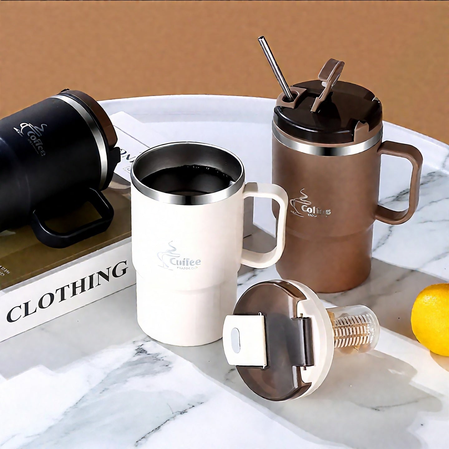 Zenora Stainless Steel Insulated Coffee Cup with Lid & Spoon