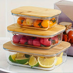 Zenora 3pcs Bamboo Lid Glass Food Storage Containers