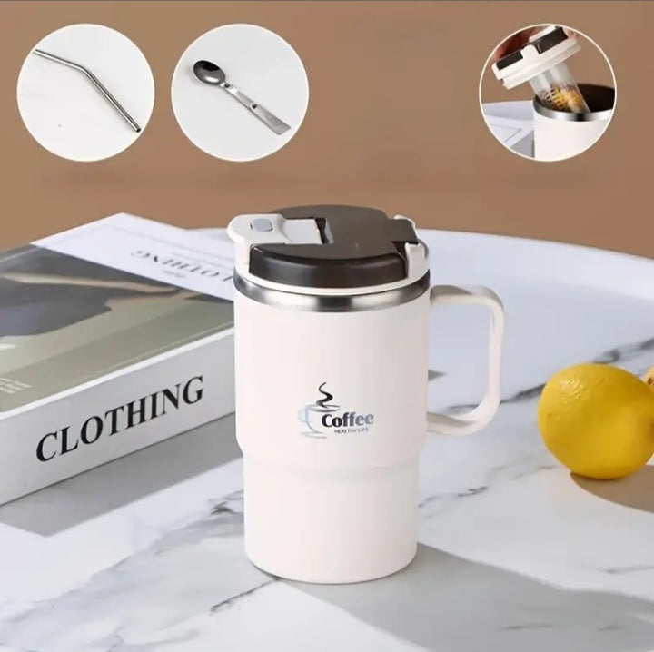 Zenora Stainless Steel Insulated Coffee Cup with Lid & Spoon