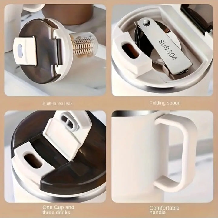 Zenora Stainless Steel Insulated Coffee Cup with Lid & Spoon